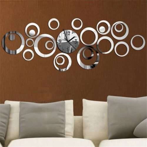Wall Clock Design De Large Decorative Clocks 3D Mirror Living Room Silver