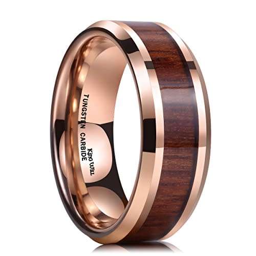 King Will Nature Koa Wood Inlay Tungsten Carbide Wedding Ring 8mm Rose Gold/Blue/Black/Silver High P