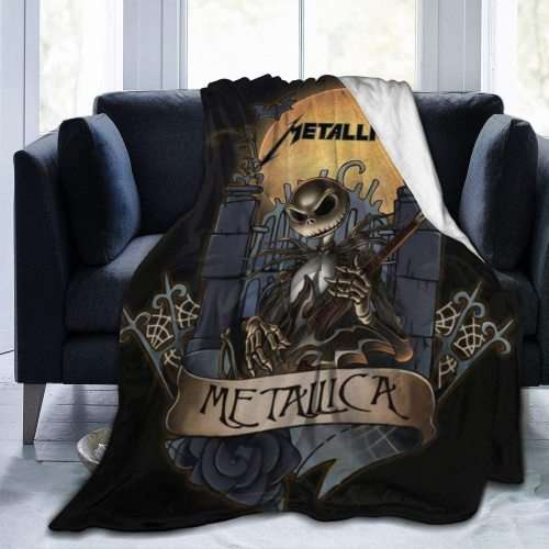 Flannel Fleece Throw Blanket for Winter Couch Sports, Ultra Cozy Jack Skellington Metallica Vintage