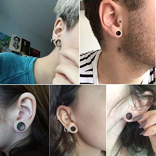 ZS 6 Pairs Surgical Stainless Steel Single Flare Tunnels Flesh Plugs Ear Gauges with Silicone O-Ring