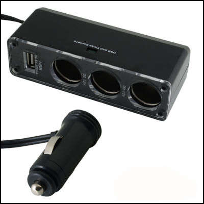 1 USB + 3 Car Cigarette Lighter Socket Splitter Charger