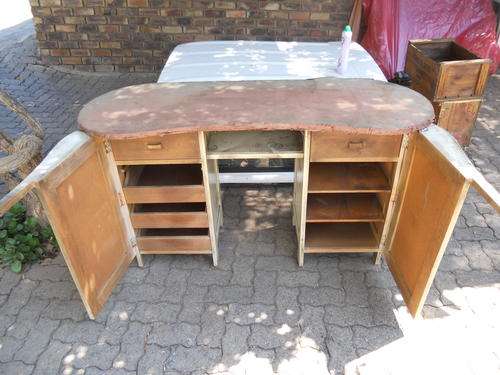 VINTAGE KIDNEY-SHAPED SEWING CABINET.PLS SEE OTHER PICS.NO RESERVE!!!