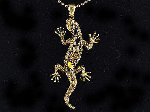 Golden Rhinestone Lizard Pendant Necklace