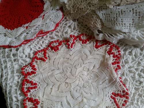HUGE ASSORTMENT OF VINTAGE DOILIES - 53 ITEMS - all good condition