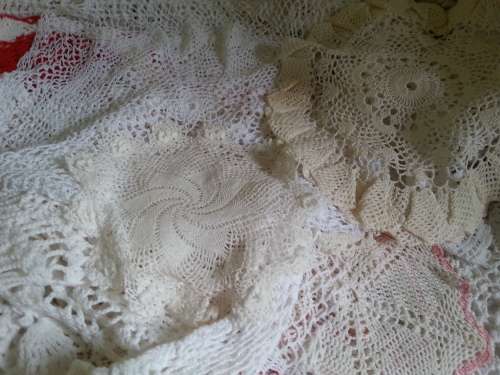 HUGE ASSORTMENT OF VINTAGE DOILIES - 53 ITEMS - all good condition