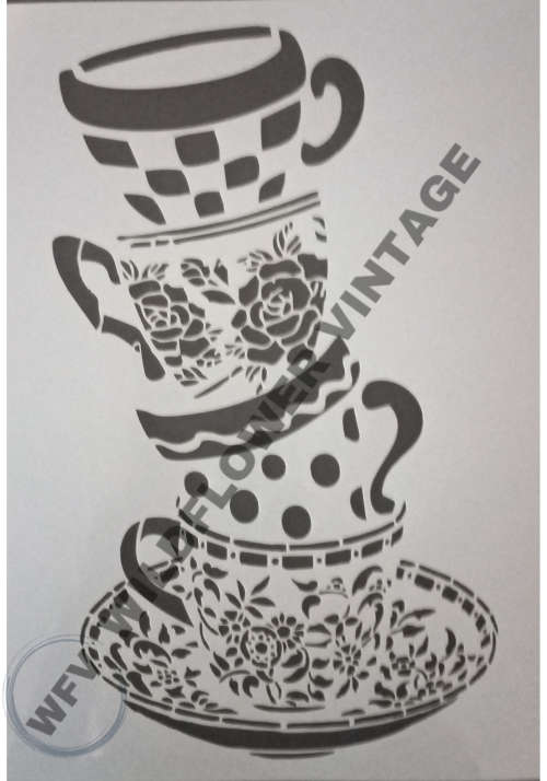 A4 - HIGH QUALITY CRAFT STENCIL - TEACUPS - 100