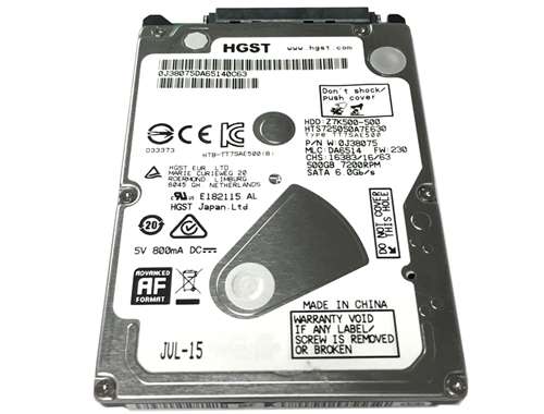 HGST 2.5" 500 GB Notebook Internal Hard Drive SATA III 6.0 Gb/s