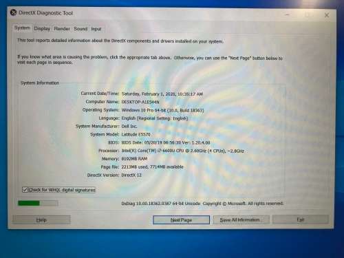 DELL LATITUDE E5570 LAPTOP Core i7 6th Gen 2.8 GHz 8GB Ram 256GB SSD