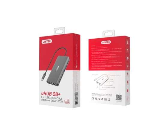 Unitek D1019A uHUB O8+ 8-in-1 Dual Display Ethernet 100W USB-C Hub