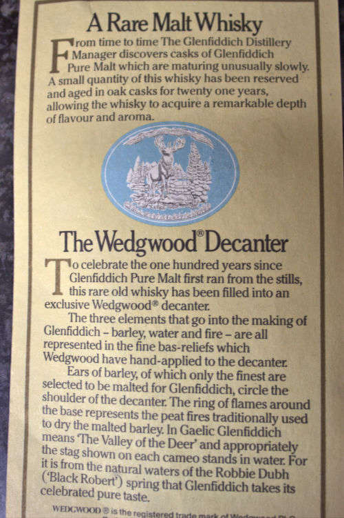 Centenary 21 Year Old GlenFeddich Pure Malt Scotch Whisky Collectors Bottled