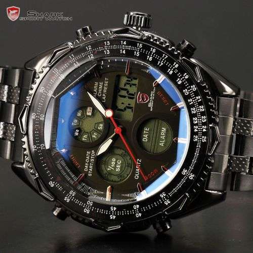 *FREE COURIER* SHARK Eightgill Series Black Dual Movement Quartz Watch BOXED w/ PAPERS