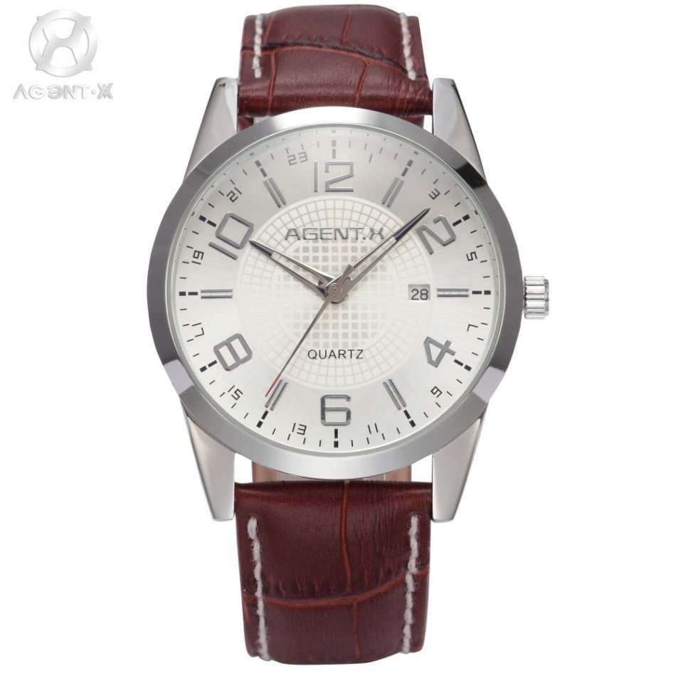 *FREE COURIER* AGENT-X Business Date Quartz Brown Leather Mens Watch - FREE BRANDED GIFT BOX
