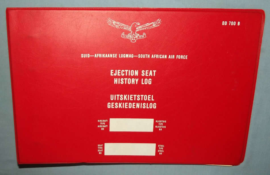Unused SAAF Aircraft Ejection Seat History Log Book