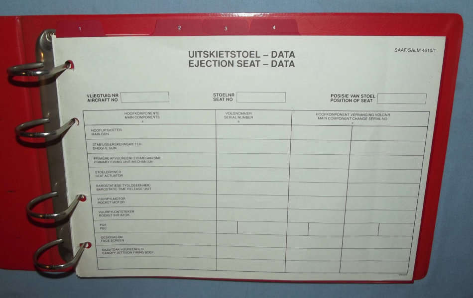 Unused SAAF Aircraft Ejection Seat History Log Book