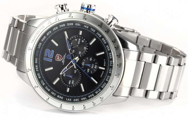 *FREE COURIER* SHARK Blue Silver 6 Hand Chronograph Quartz Mens Watch BOXED w/ PAPERS