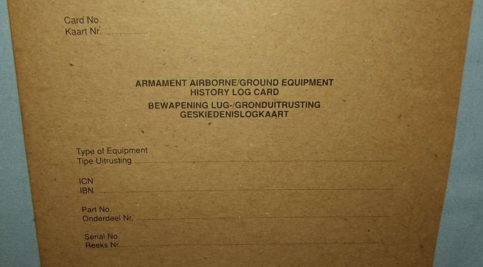 Old Unused SAAF Armament Airborne / Ground Equipment History Log Card Folder
