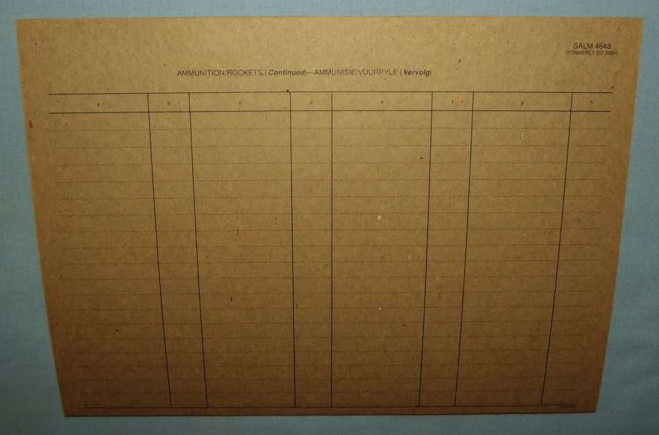 Old Unused SAAF Armament Airborne / Ground Equipment History Log Card Folder