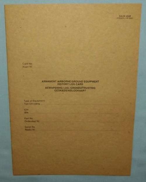 Old Unused SAAF Armament Airborne / Ground Equipment History Log Card Folder