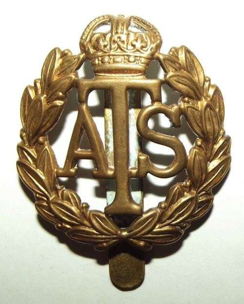 Old British ATS Auxillary Territorial Service Metal Cap Badge