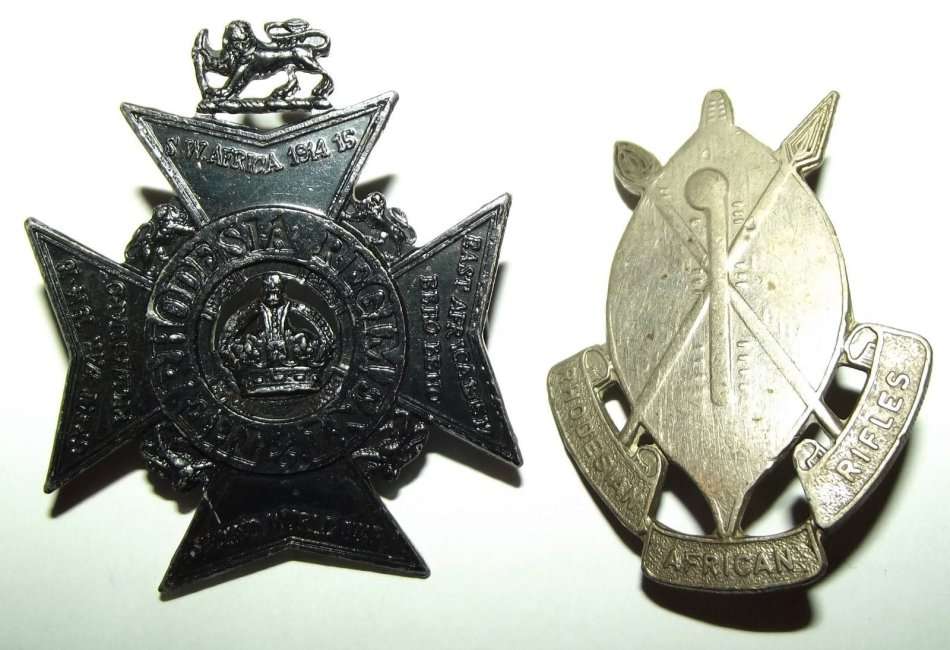 The Rhodesia Regiment and Rhodesian African Rifles Metal Cap Badges