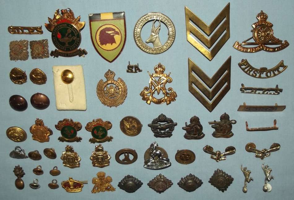 Collection of 50 Military Badges and Buttons