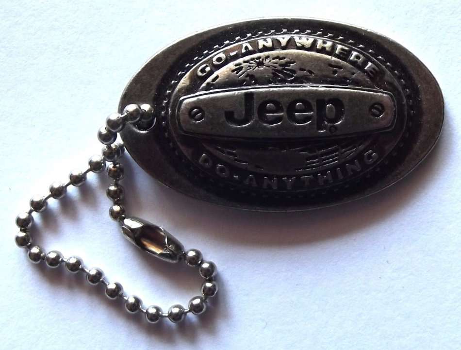 Old JEEP "Go Anywhere Do Anything" Metal Key Chain Fob Badge