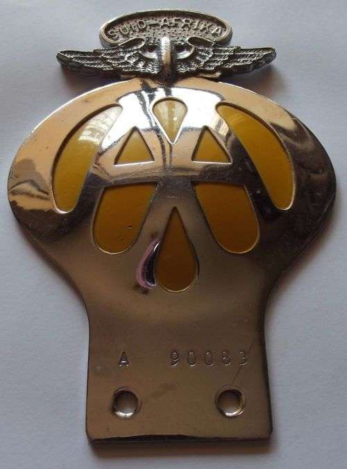 Old Suid-Afrika AA Automobile Association Metal Car Bumper Badge