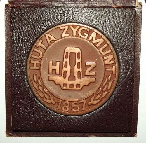 1857 Poland Huta Zygmunt Steelworks 35 Year Medal in Original Box