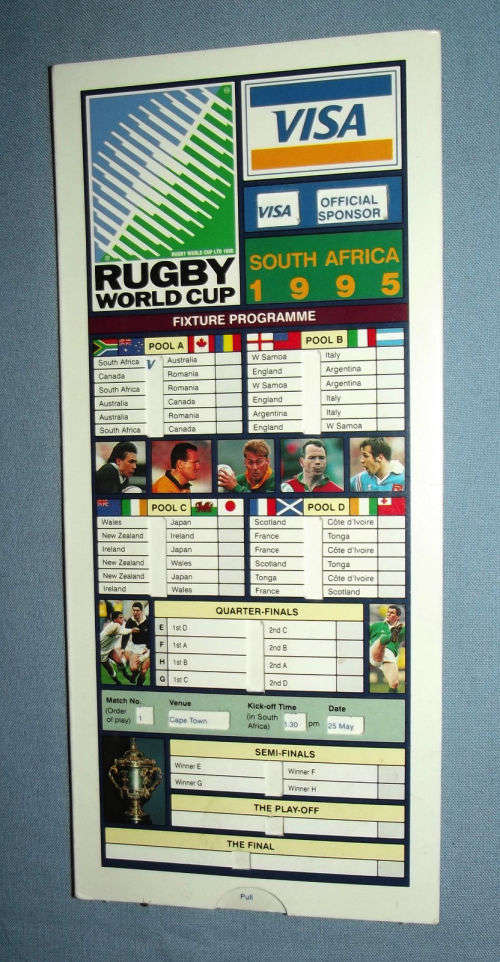 1995 South Africa Rugby World Cup VISA Official Sponsor Fixture Programme