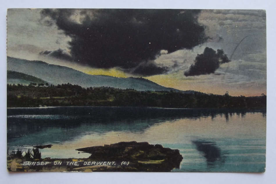 1909 Used Sunset on the Derwent, Tasmania, Australia Postcard