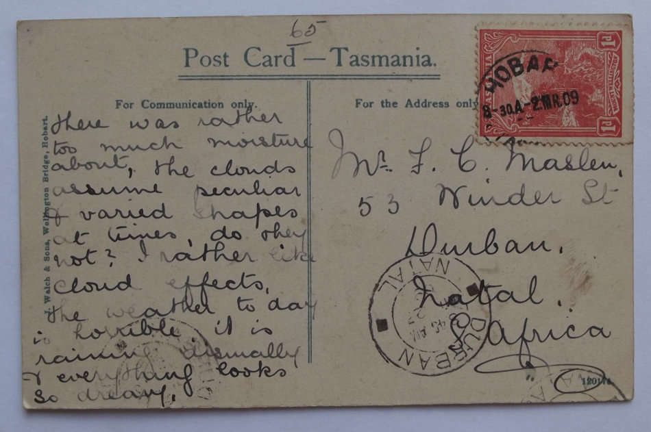 1909 Used Sunset on the Derwent, Tasmania, Australia Postcard