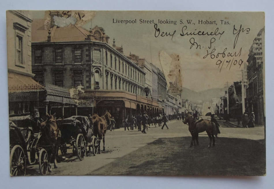 1909 Used Liverpool Street, Looking S.W, Hobart, Australia Postcard