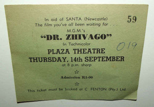 1960's Doctor Zhivago Movie Theatre Ticket