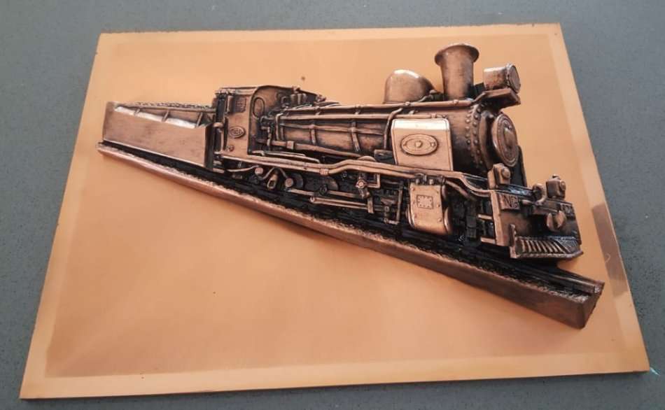 Old Copper Locomotive Wall Plaque