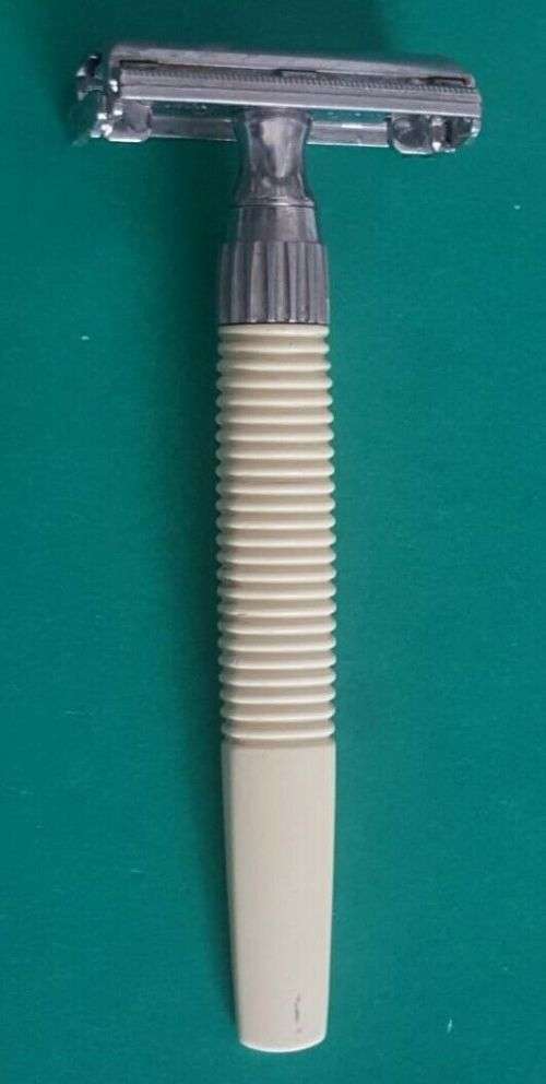 Vintage Gillette England Slim Twist White Handle Safety Razor