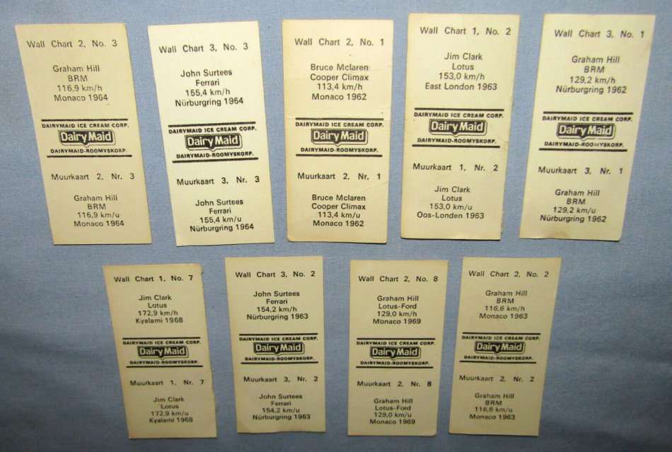 9 Formula One Racing Trading Cards From the 1960's