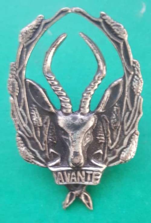 SADF 5 SA INFANTRY TRAINING UNIT GREY METAL CAP BADGE.