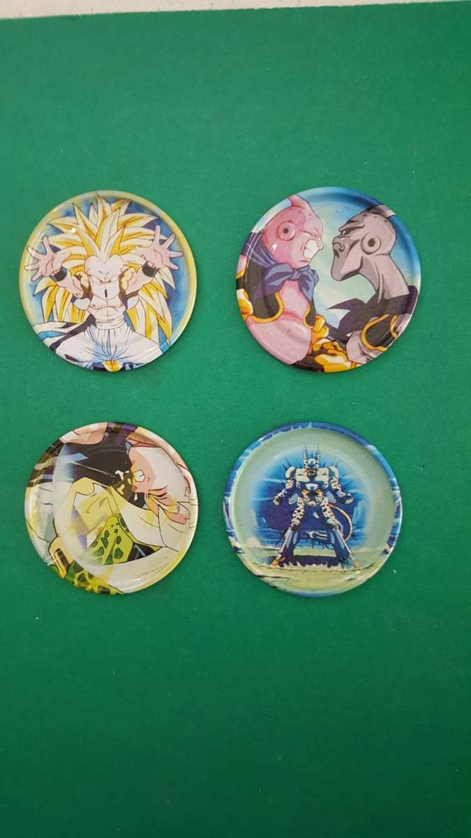 4 VINTAGE SIMBA DRAGONBALL Z METAL TAZOS