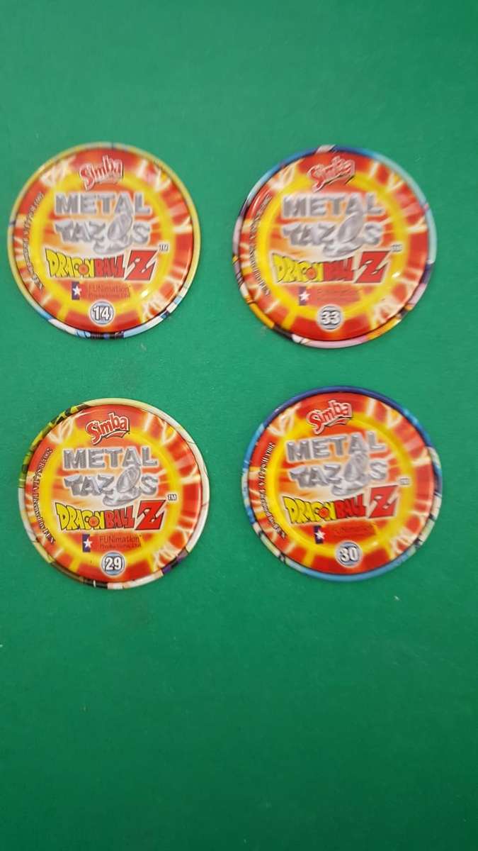 4 VINTAGE SIMBA DRAGONBALL Z METAL TAZOS