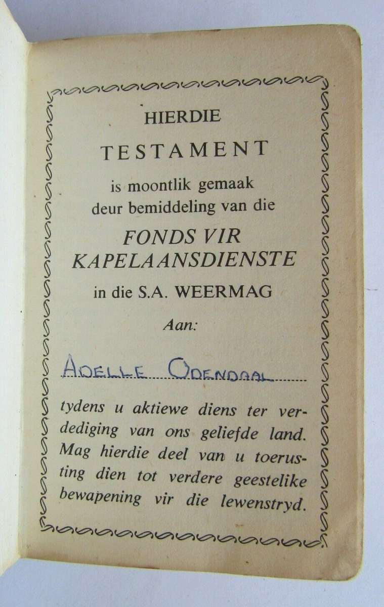 1981 SADF Chaplain Service Afrikaans Pocket Bible