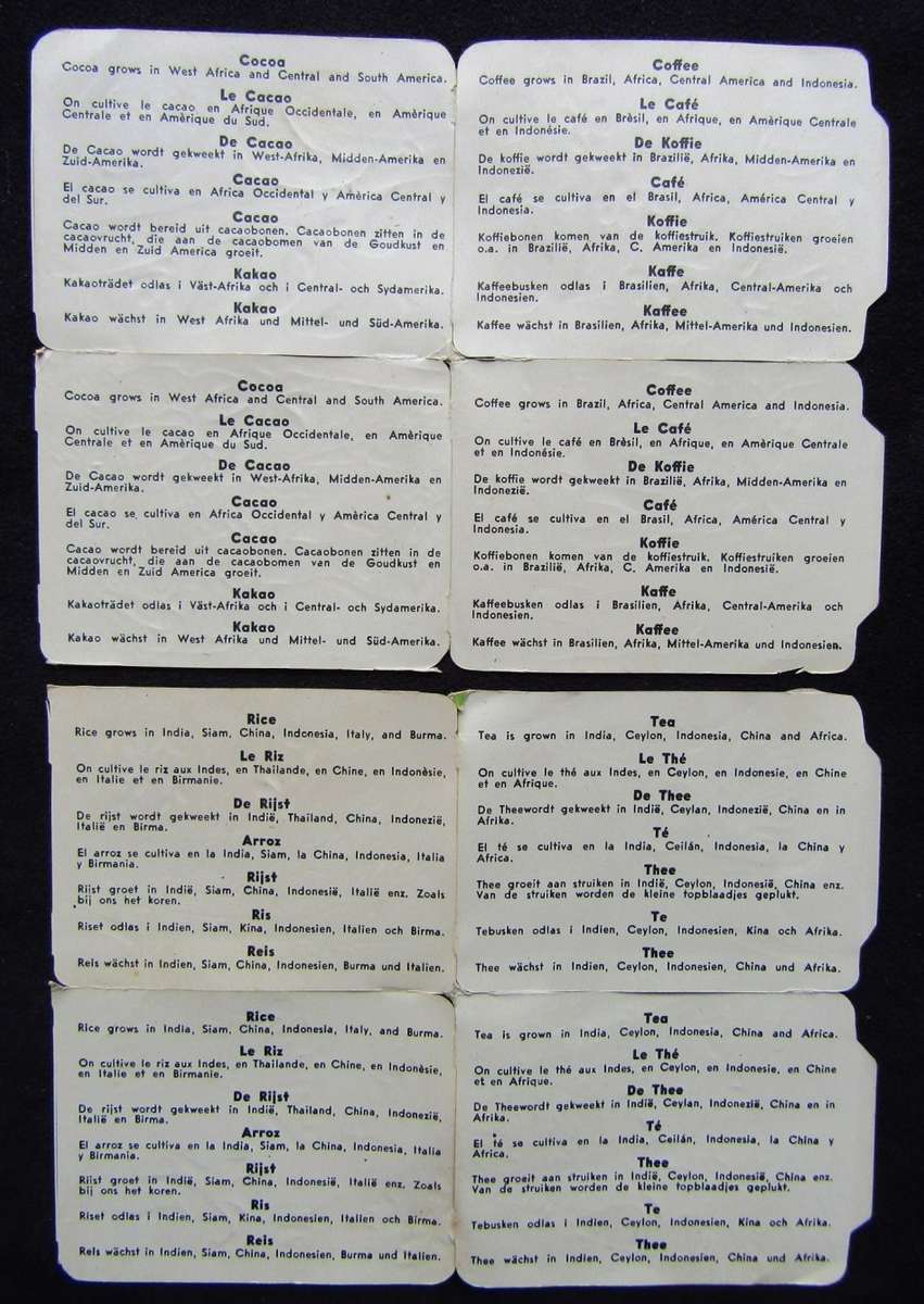 8 Vintage Made in England Food From Around the World Uncut Paper Scrap Cards