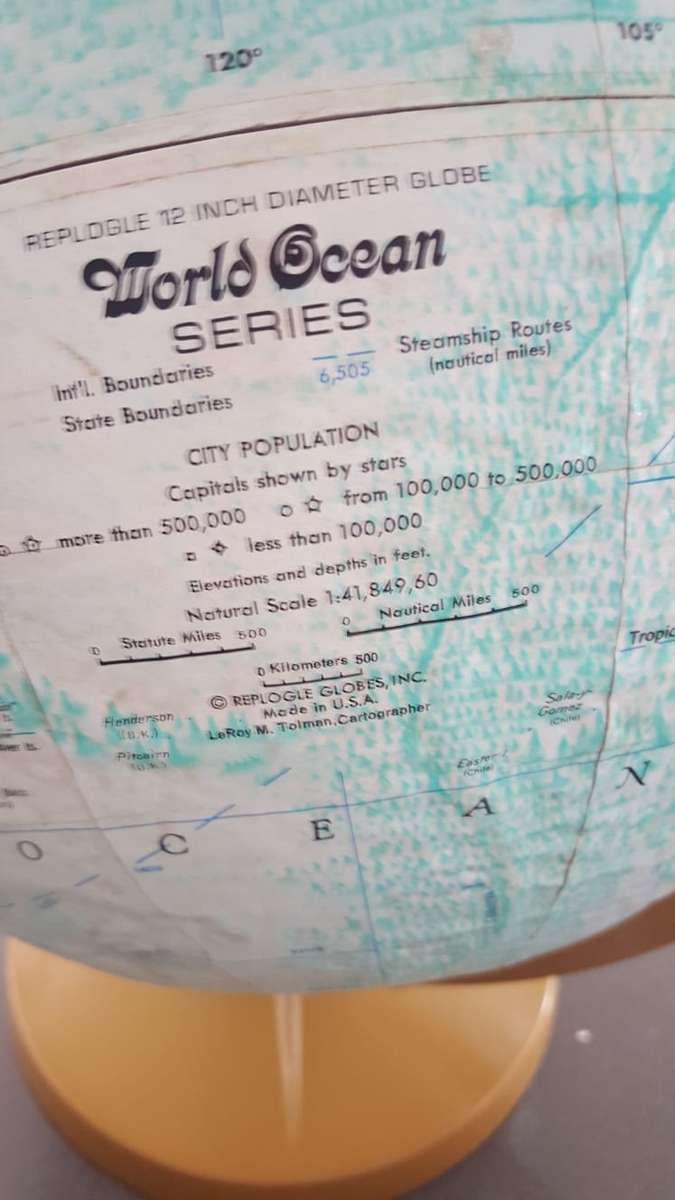 VINTAGE 12 INCH REPLOGLE WORLD OCEAN SERIES GLOBE
