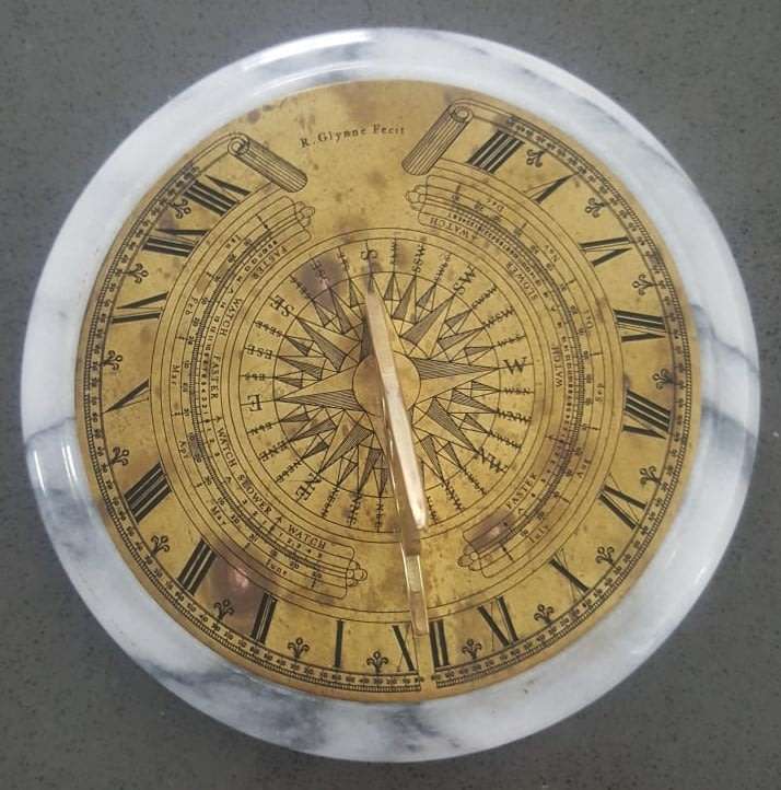 Vintage R Glynne Fecit Brass and Marble Sundial