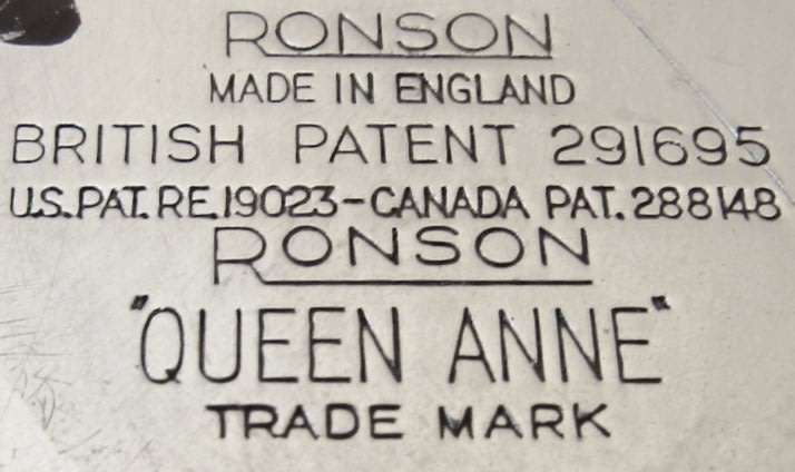 Vintage Ronson Made in England "Queen Anne" Silver Metal Table Lighter