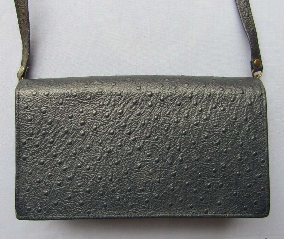 Vintage Dark Blue Ostrich Leather Handbag