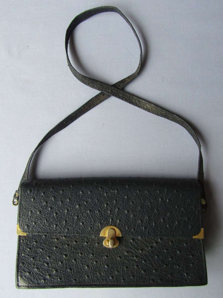 Vintage Dark Blue Ostrich Leather Handbag
