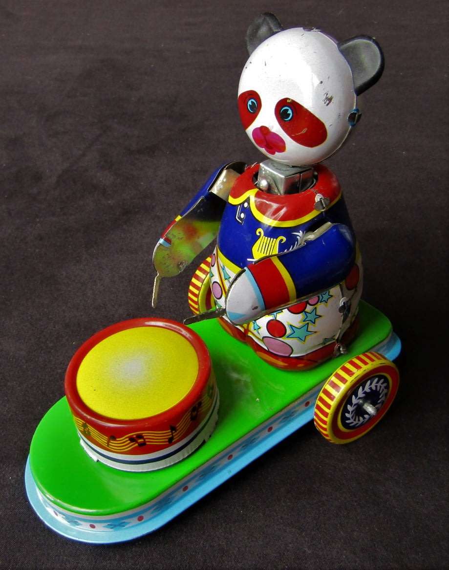 Vintage Circus Drummer Bear Tin Metal Toy