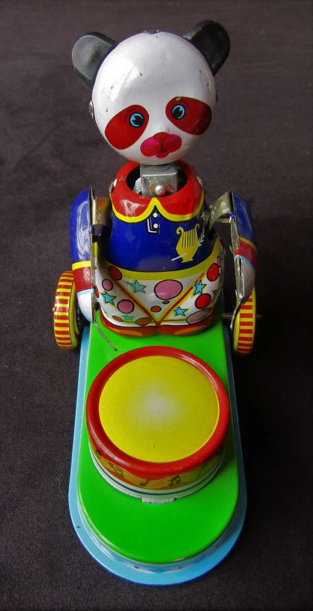 Vintage Circus Drummer Bear Tin Metal Toy