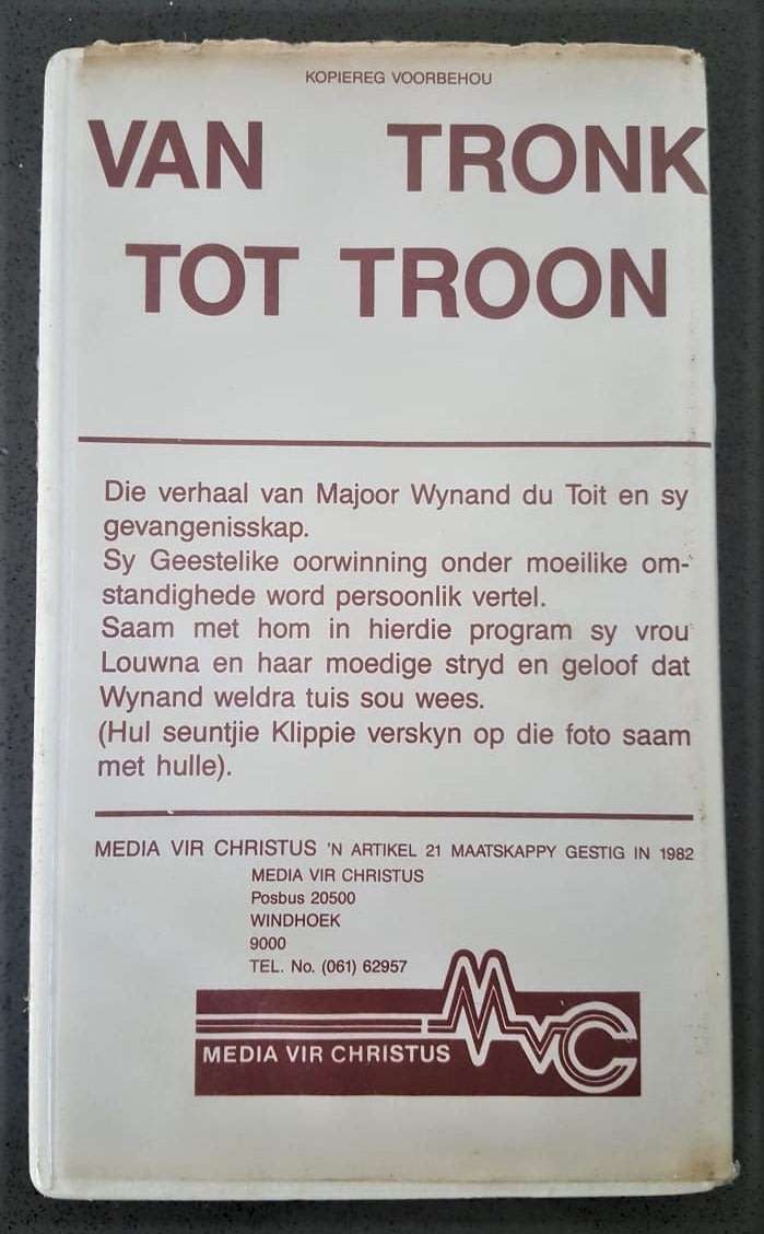 Van Tronk Tot Troon - Recce Wynand Du Toit - VHS Video Tape