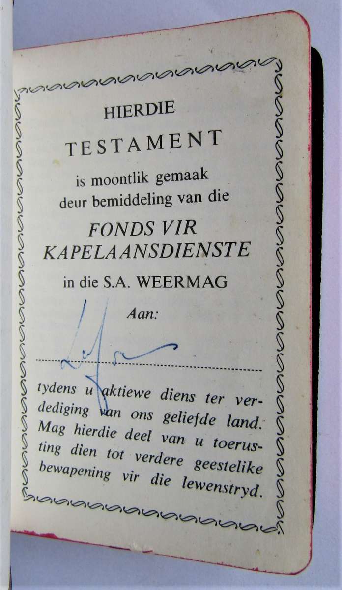 1982 SADF Chaplain Service Afrikaans Pocket Bible
